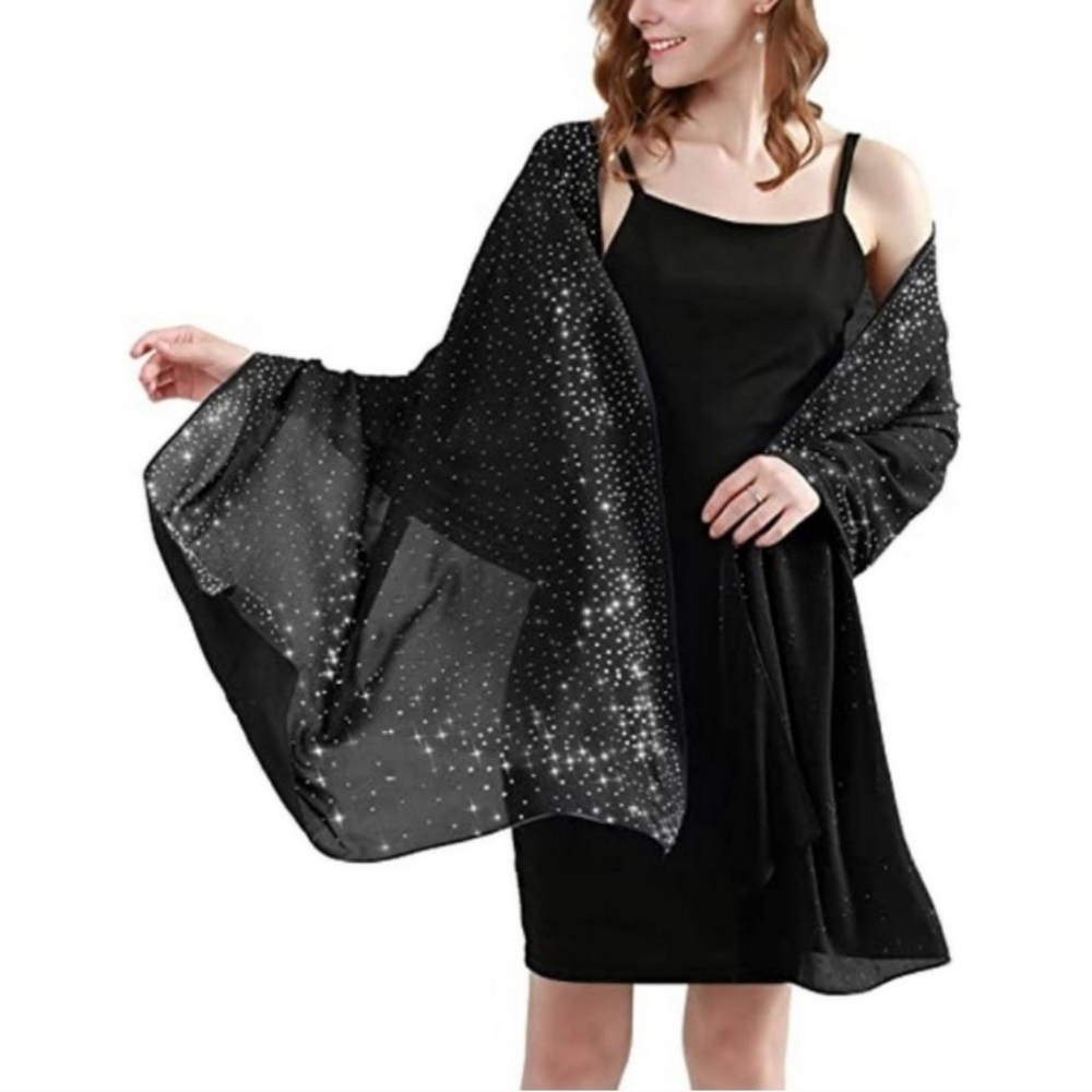 BANETTETA Shine Bright Like a Diamond Chiffon Sparkly Rhinestone Shawls and Wrap